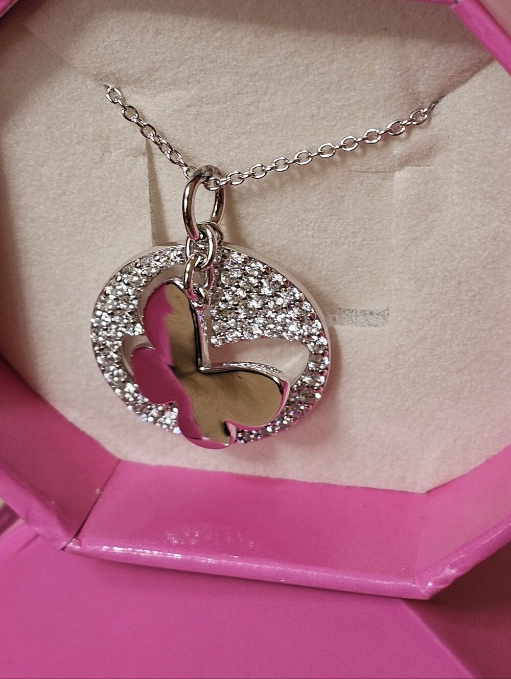 Diamonique x Jennifer Miller Sterling Silver Butterfly Pavé Disc Necklace NWT